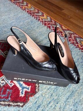 Vintage Andrew Geller Black Slingback Peep-Toe Heels Size 7